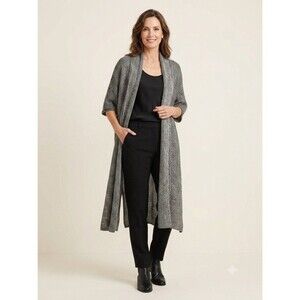Eileen Fisher Tweed Gray Organic Linen Knit Short Sleeve Kimono Cardigan Sz M